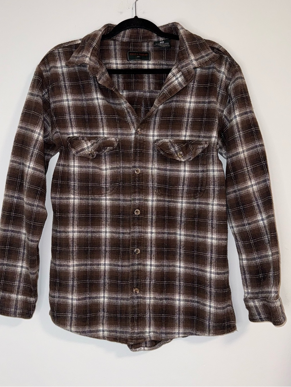 Field & Stream Brown Plaid Cotton Heavy Weight Flannel Button-Up Shirt Sz M